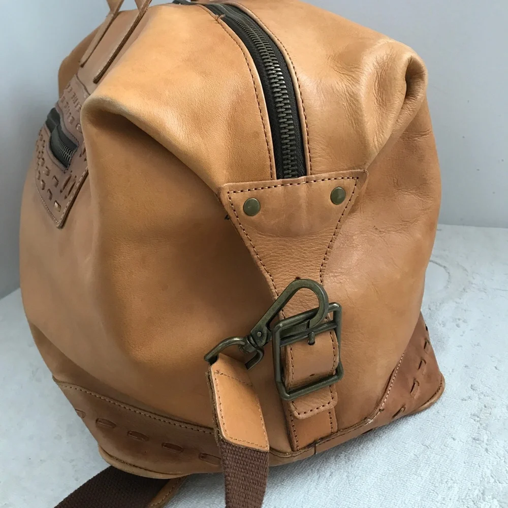 ZARA MENS LEATHER DUFFEL BAG TOO HANDLE CAMEL BROWN